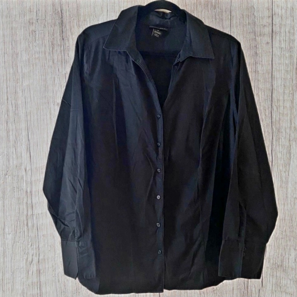 LANE BRYANT Black Collared Button Shirt Blouse Women's 22 Plus Size Neutral EUC